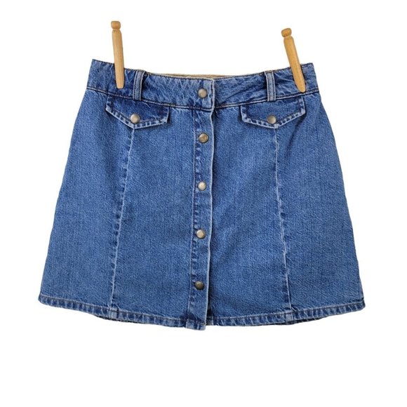 BDG Denim Jean Mini Skirt Juniors size Small 28" Snap Front Medium wash - Picture 1 of 6